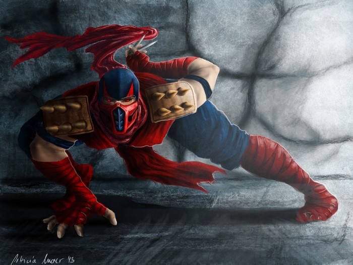 Scorpion from Mortal Kombat in a crouched stance