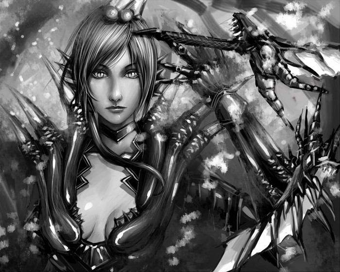 Warrior with mechanical dragon-like armor
