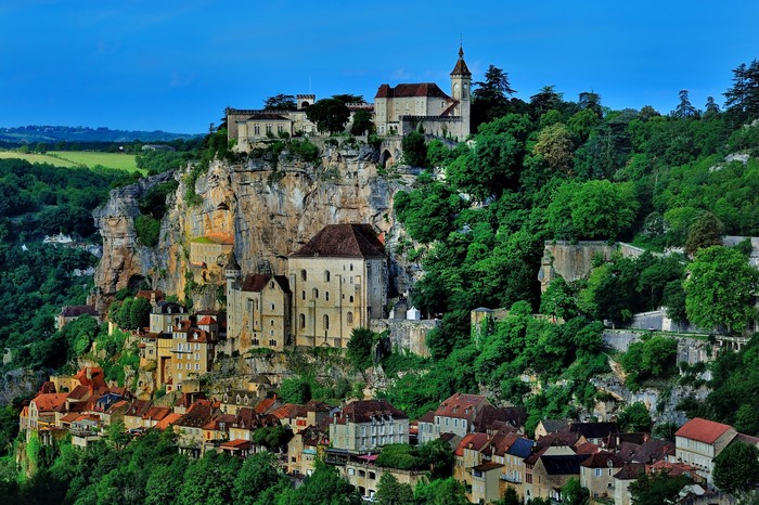 Rocamadour village and castle on a cliff in France