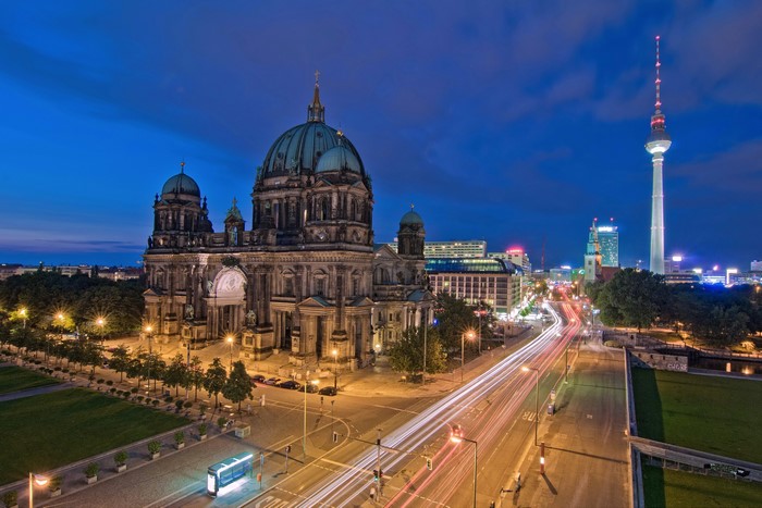 Berlin Cathedral and TV Tower at Night