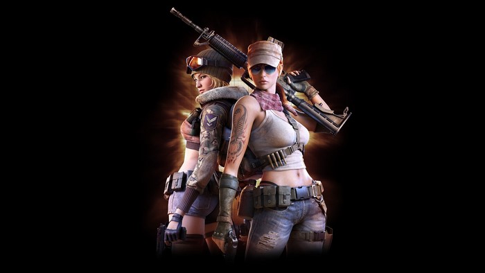 Two female soldiers with rifles in Point Blank