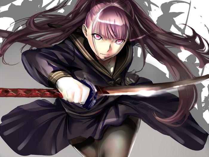 Girl with Katana in School Uniform