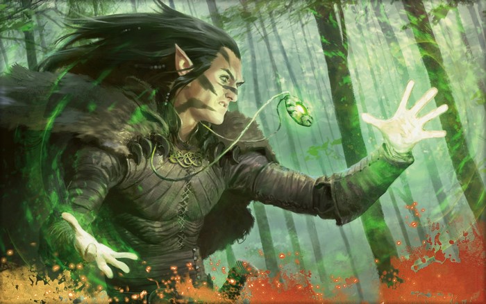 Elf casting magic in a forest