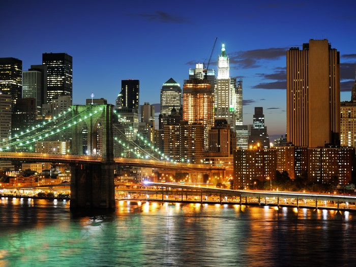 Brooklyn Bridge and New York City Skyline at Night