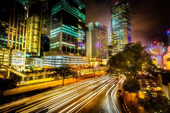 4K Night Cityscape with Light Trails in Kuala Lumpur, Malaysia