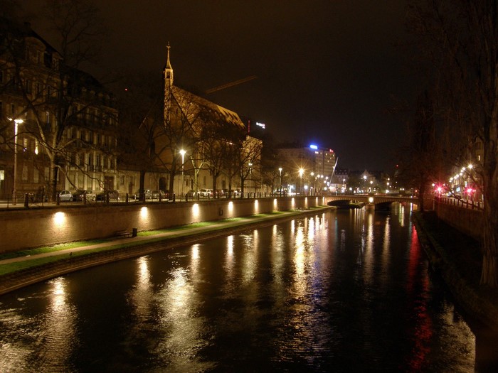 Strasbourg at Night: River and Buildings