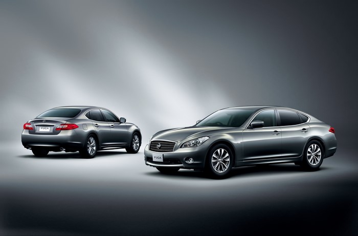 Two grey Nissan Fuga cars