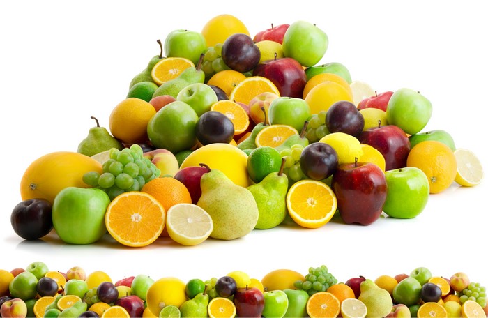 Pile of Apples, Pears, Plums, Oranges, and Grapes