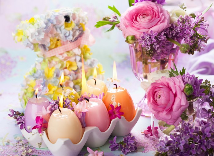 Easter Bunny Decoration with Candles and Flowers