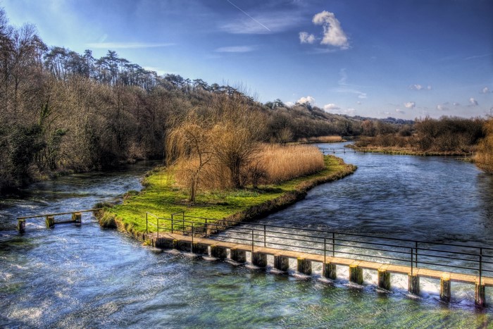 River with footbridges in Testwood, Hampshire, England