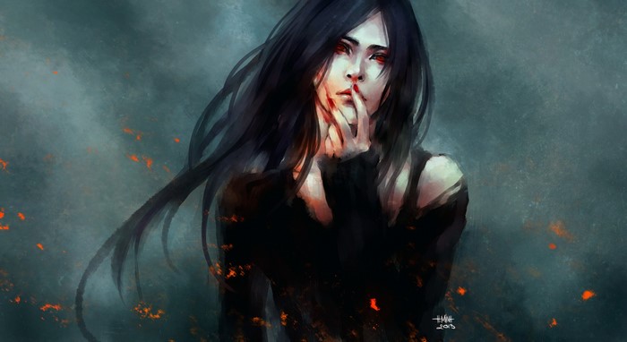 Gothic Fantasy Brunette Girl with Red Eyes