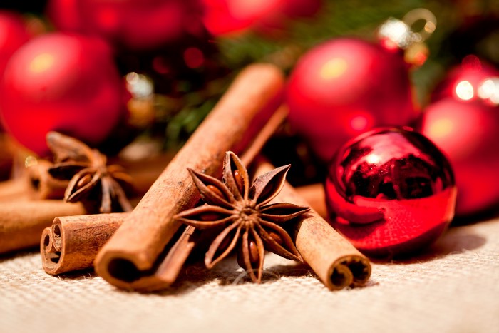 Christmas ornaments with cinnamon sticks and star anise