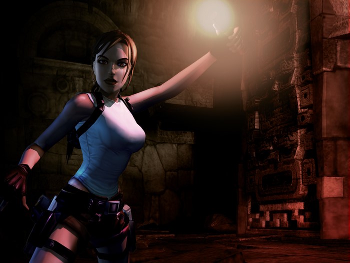 Lara Croft from Tomb Raider holding a torch