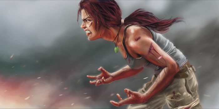 Lara Croft from Tomb Raider in distress