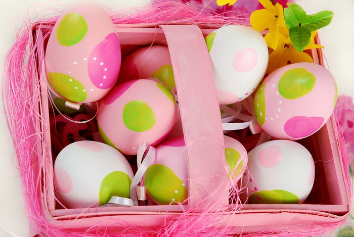 Easter eggs in a pink box