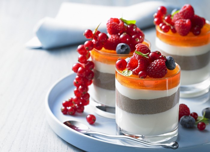 Dessert parfaits with berries and jelly