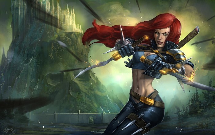 Katarina from League of Legends with swords