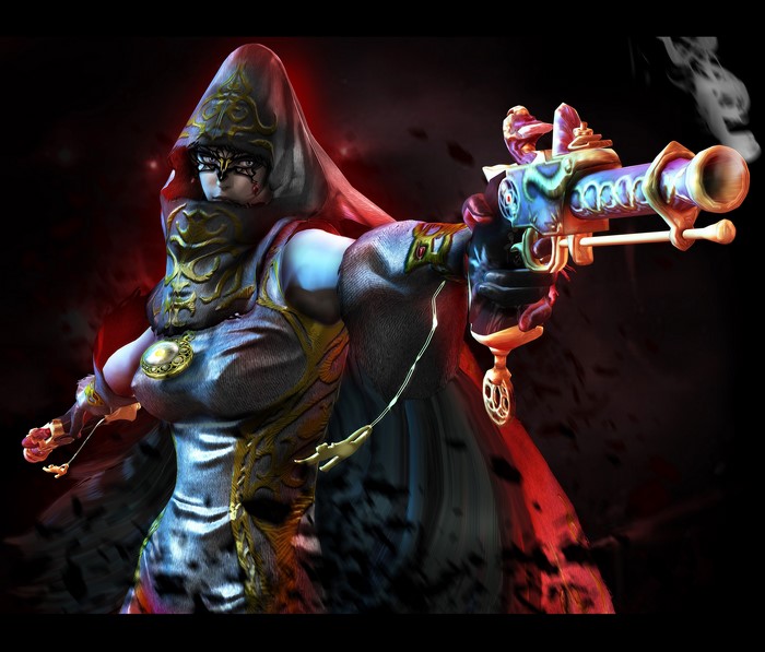 Bayonetta holding a pistol