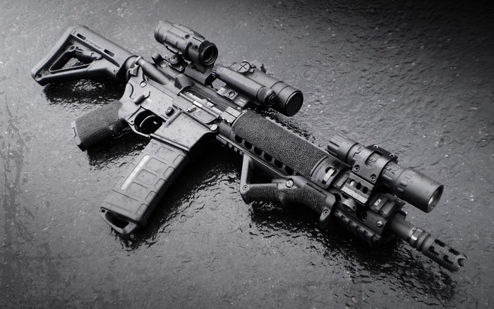 AR-15 style assault rifle with accessories