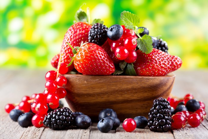 Bowl of Strawberries, Blackberries, Blueberries, and Currants