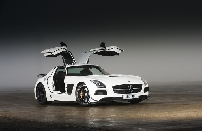 White 2014 Mercedes-Benz SLS 63 AMG with Gullwing Doors