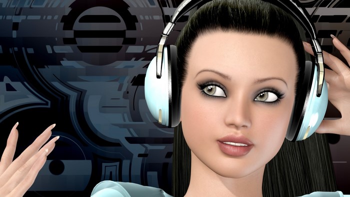 Brunette girl wearing headphones