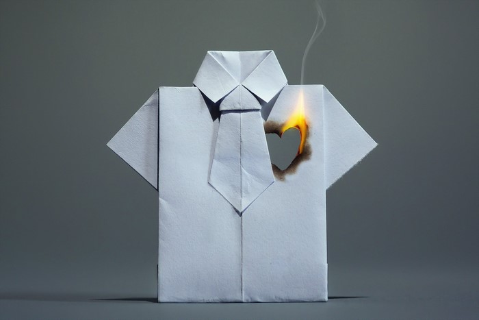 Origami shirt with burning heart