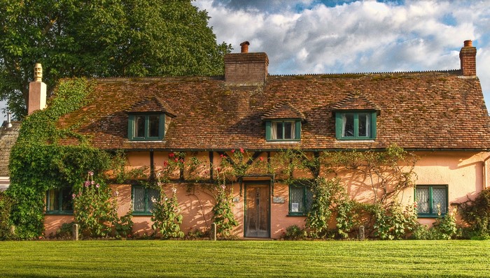 English Cottage with Greenery and Lawn