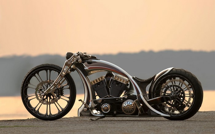 Custom Harley-Davidson motorcycle with intricate wheels