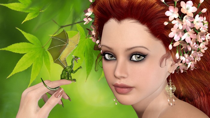 Redhead girl with a dragon