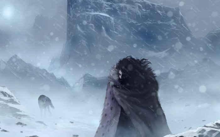 Jon Snow and Ghost in the snow