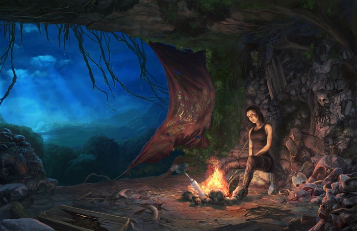 Lara Croft from Tomb Raider in a cave