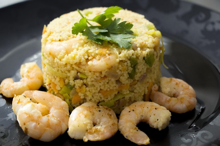 Shrimp and couscous salad with parsley