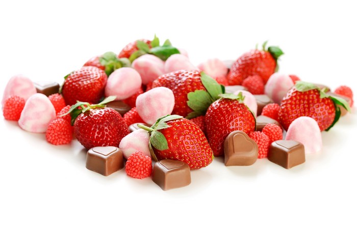 Strawberries, Raspberries, Chocolates, and Candies