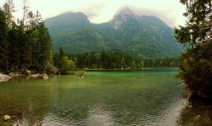 Hintersee Lake with Mountains and Forest in Bavaria, Germany