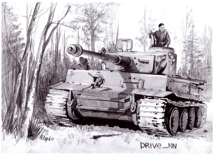 Tiger tank in a forest with a soldier