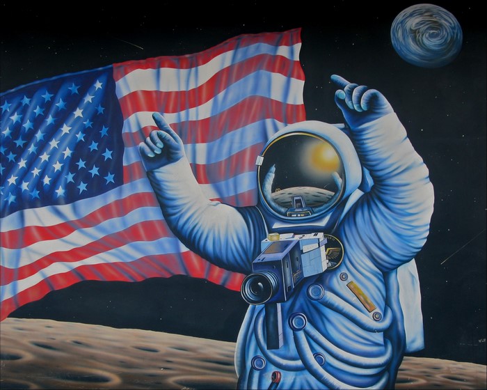 Astronaut on the Moon with American Flag