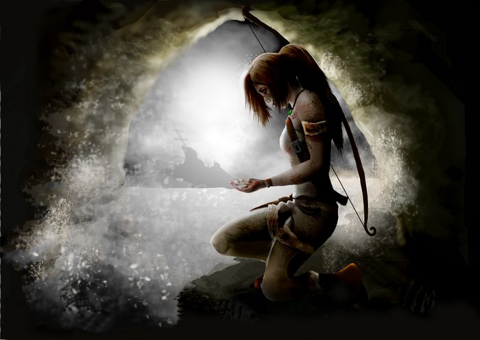 Lara Croft from Tomb Raider in a cave