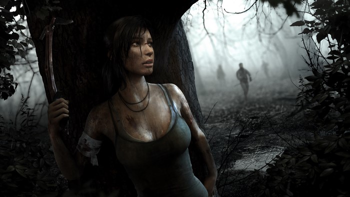 Lara Croft from Tomb Raider holding an axe