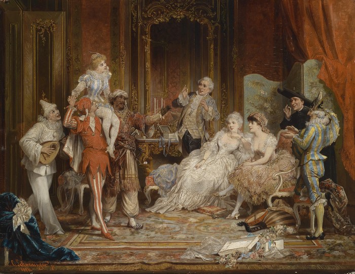 Carnival Scene with Performers and Ladies