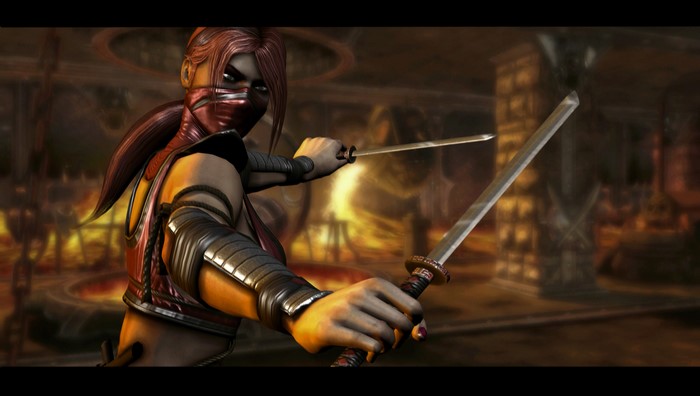 Scarlet from Mortal Kombat with swords