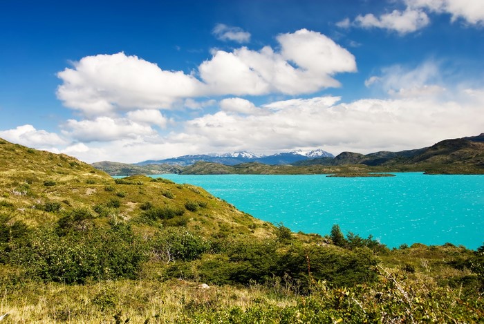 Turquoise lake and mountains in Torres Del Paine, Chile