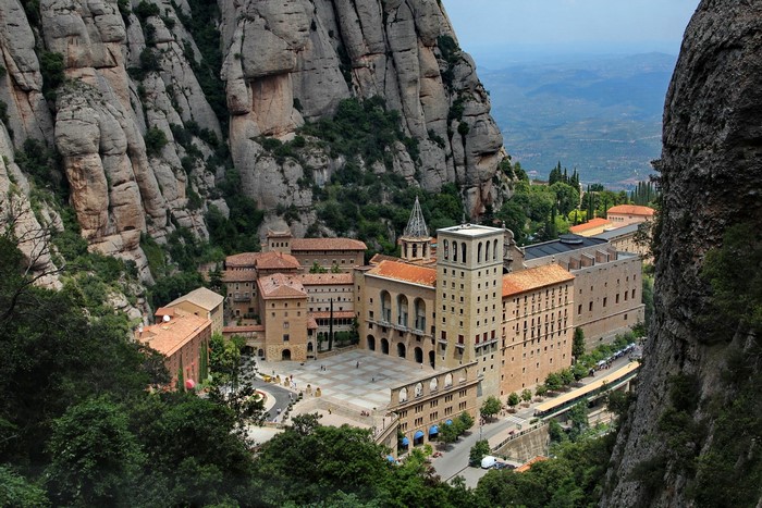 Monastery of Montserrat in Spain nestled in rocky mountains