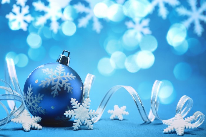 Blue Christmas Ornament with Snowflakes and Ribbon