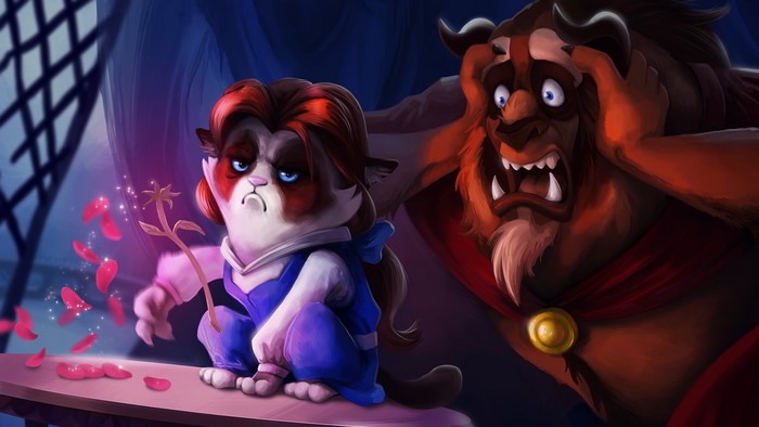 Grumpy Cat as Belle and Beast from Beauty and the Beast
