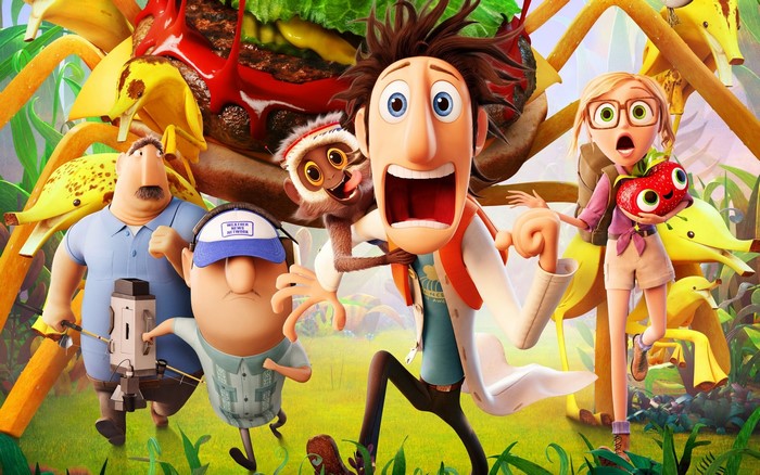 Cloudy with a Chance of Meatballs characters with food