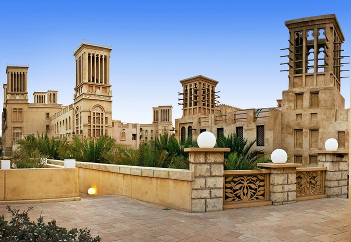 Traditional Arabic architecture with wind towers in Dubai