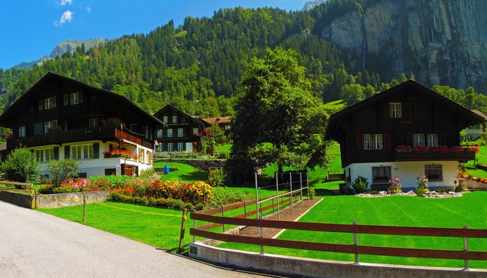 Traditional Swiss Houses in Lauterbrunnen, Switzerland