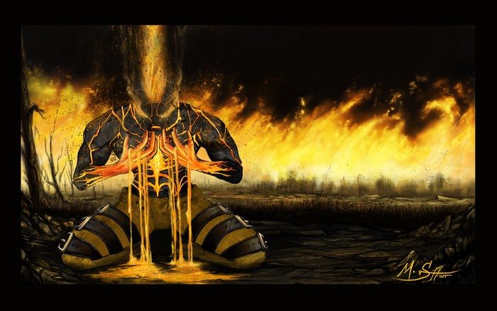 Fiery Being Meditating in a Burning Landscape