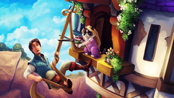 Grumpy Cat as Rapunzel from Tangled